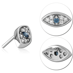 14 KARAT GOLD WHITE JEWELED ATTACHMENT TITANIUM THREADLESS PIN