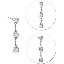 14 KARAT GOLD WHITE THREADLESS ATTACHMENT TRIPLE BEZEL GEM CHAIN DANGLE