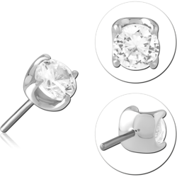 14 KARAT GOLD WHITE JEWELED ATTACHMENT TITANIUM THREADLESS PIN