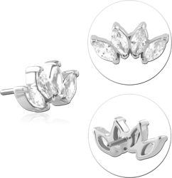 14 KARAT GOLD WHITE TOP WITH TITANIUM THREADLESS PIN TRIPLE MARQUISE GEM