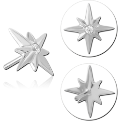14 KARAT GOLD WHITE THREADLESS TOP EIGHT-POINT STARBURST WITH CENTER GEM