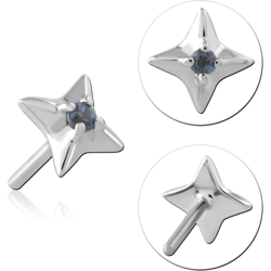 14 KARAT GOLD WHITE JEWELED ATTACHMENT TITANIUM THREADLESS PIN