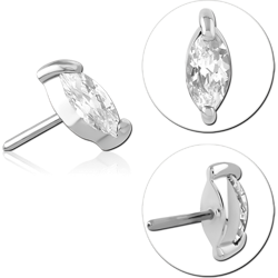 14 KARAT GOLD WHITE JEWELED ATTACHMENT MARQUISE CUBIC ZIRCONIA 4.0X2.0MM TITANIUM THREADLESS PIN