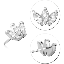 14 KARAT GOLD WHITE JEWELED ATTACHMENT TITANIUM THREADLESS PIN