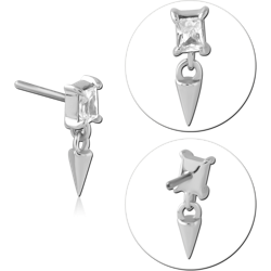14 KARAT GOLD WHITE JEWELED ATTACHMENT TITANIUM THREADLESS PIN