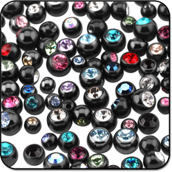 VALUE PACK OF MIX BLACK PVD COATED SURGICAL STEEL GRADE 316L JEWELED BALLS FOR 1.6MM