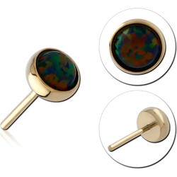 ZIRCON GOLD PVD COATED TITANIUM ALLOY SYNTHETIC OPAL JEWELED THREADLESS DISC