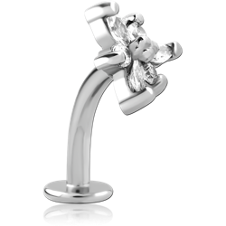 SURGICAL STEEL GRADE 316L CURVED LABRET WITH JEWELED ATTACHMENT - FLOWER