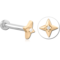 GOLD PVD 18K COATED SURGICAL STEEL GRADE 316L JEWELED THREADLESS LABRET