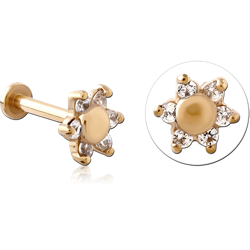 GOLD PVD 18K COATED SURGICAL STEEL GRADE 316L JEWELED THREADLESS LABRET