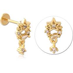 GOLD PVD COATED SURGICAL STEEL GRADE 316L MICRO LABRET WITH JEWELED ATTACHMENT SPECIAL NEW DESIGN