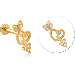 GOLD PVD COATED SURGICAL STEEL GRADE 316L MICRO LABRET WITH JEWELED ATTACHMENT SPECIAL NEW DESIGN