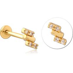 GOLD PVD COATED SURGICAL STEEL GRADE 316L MICRO LABRET WITH JEWELED ATTACHMENT SPECIAL NEW DESIGN