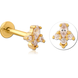 GOLD PVD COATED SURGICAL STEEL GRADE 316L MICRO LABRET WITH JEWELED ATTACHMENT SPECIAL NEW DESIGN