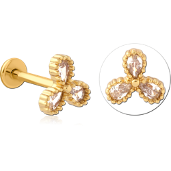 GOLD PVD COATED SURGICAL STEEL GRADE 316L MICRO LABRET WITH JEWELED ATTACHMENT SPECIAL NEW DESIGN