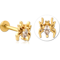 GOLD PVD COATED SURGICAL STEEL GRADE 316L MICRO LABRET WITH JEWELED ATTACHMENT SPECIAL NEW DESIGN