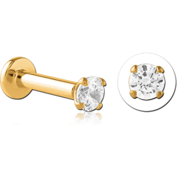 GOLD PVD COATED SURGICAL STEEL GRADE 316L JEWELED THREADLESS LABRET -ROUND