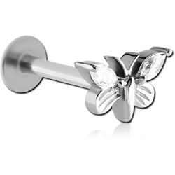 SURGICAL STEEL GRADE 316L MICRO LABRET WITH JEWELED ATTACHMENT - FLOWER