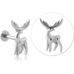316L SURGICAL STEEL GRADE 316L LABRET STANDING STAG DEER SILHOUETTE DESIGN CARTILAGE STUD