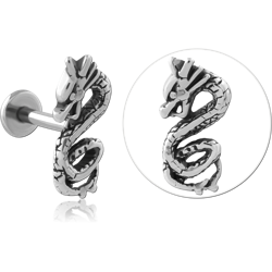 316L SURGICAL STEEL GRADE 316L LABRET COILED DRAGON DETAILED SCULPTED DESIGN CARTILAGE STUD