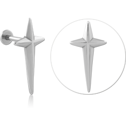316L SURGICAL STEEL GRADE 316L LABRET ELONGATED CROSS STARBURST POLISHED DESIGN CARTILAGE STUD