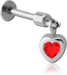 SURGICAL STEEL GRADE 316L TRAGUS MICRO LABRET WITH JEWELED CHARM - HEART