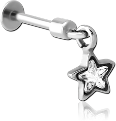 SURGICAL STEEL GRADE 316L TRAGUS MICRO LABRET WITH JEWELED CHARM - STAR