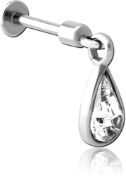 SURGICAL STEEL GRADE 316L TRAGUS MICRO LABRET WITH JEWELED CHARM - PAIR DROP