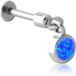 SURGICAL STEEL GRADE 316L TRAGUS MICRO LABRET WITH ORGANIC SYNTHETIC OPAL CHARM