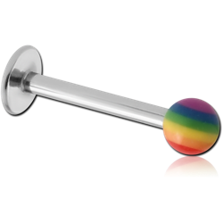 SURGICAL STEEL GRADE 316L MICRO LABRET WITH UV RAINBOW BALL