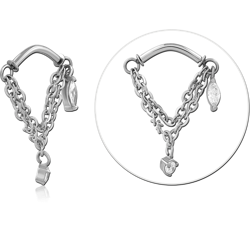 SURGICAL STEEL GRADE 316L JEWELED THREADLESS CARTILAGE EAR WITH CHAIN AND DANGLING DESIGNS