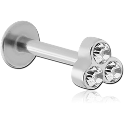 STERILE SURGICAL STEEL GRADE 316L MICRO LABRET WITH TRIPLE JEWELED ATTACHMENT