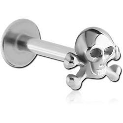 STERILE SURGICAL STEEL GRADE 316L MICRO LABRET WITH ATTACHMENT - CROSSBONES SKULL