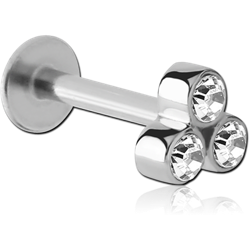 STERILE SURGICAL STEEL GRADE 316L MICRO LABRET WITH ATTACHMENT - TRIPPLE JEWELED