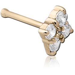 14 KARAT GOLD YELLOW JEWELED NOSE BONE - FLOWER