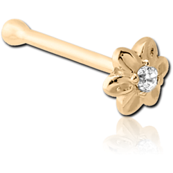14 KARAT GOLD YELLOW JEWELED NOSE BONE - FLOWER