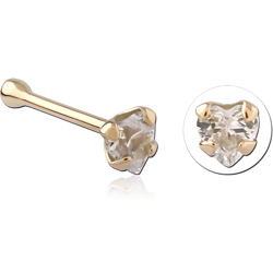 14 KARAT GOLD YELLOW PRONG SET CZ HEART NOSE BONE
