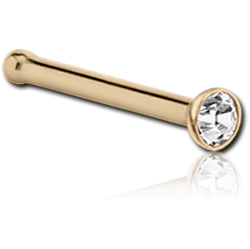 18 KARAT GOLD YELLOW 1.5MM BEZEL SET JEWELED NOSE BONE