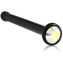 BLACK PVD COATED SURGICAL STEEL GRADE 316L JEWELED NOSE BONE WITH GLUED STONE