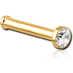 GOLD PVD COATED SURGICAL STEEL GRADE 316L PREMIUM CRYSTAL JEWELED NOSE BONE WITH SET STONE