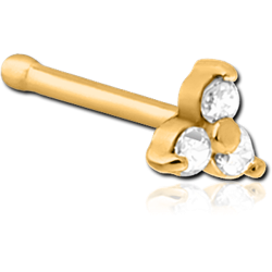 GOLD PVD COATED SURGICAL STEEL GRADE 316L JEWELED TRINITY NOSE BONE