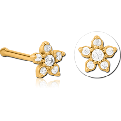 GOLD PVD COATED SURGICAL STEEL GRADE 316L JEWELED NOSE BONE - FLOWER