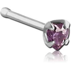 SURGICAL STEEL GRADE 316L PRONG SET HEART JEWELED NOSE BONE