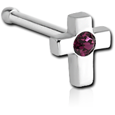 SURGICAL STEEL GRADE 316L JEWELED CROSS NOSE BONE