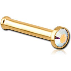 STERILE GOLD PVD COATED SURGICAL STEEL GRADE 316L PREMIUM CRYSTAL JEWELED NOSE BONE WITH SET STONE