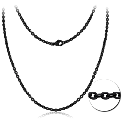 BLACK PVD COATED SURGICAL STEEL GRADE 316L FLAT CABLE CHAIN NECKLACE