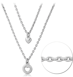 RHODIUM PLATED BASE METAL NECKLACE WITH PENDANT - HEARTS