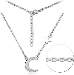 RHODIUM PLATED BASE METAL NECKLACE WITH PENDANT - MOON