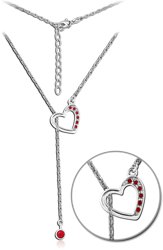 RHODIUM PLATED BASE METAL NECKLACE WITH JEWELED PENDANT - HEART