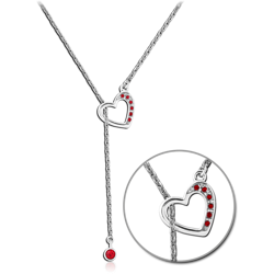 RHODIUM PLATED BASE METAL NECKLACE WITH JEWELED PENDANT - HEART